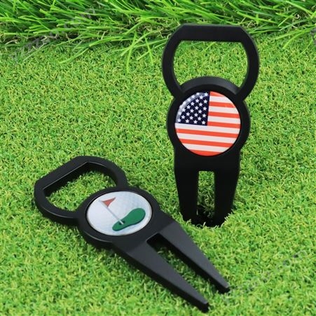 跨境新款Golf Divot tool果岭叉高尔夫多功能金属球叉球标记 现货