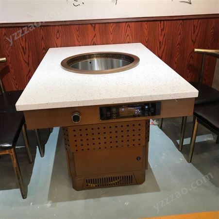 大理石无烟火锅一体方桌 燃气外排净化设备 商用桌椅搭配组合