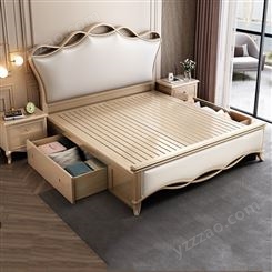 实木床美式风格1.81.5米卧室高箱储物款 一件起批-jj040