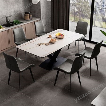 小户型岩板餐桌椅X型文字台铁架长方形餐桌 jj102