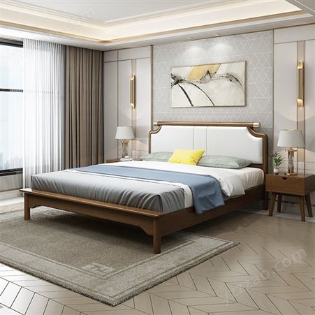 北欧实木双人床婚床现代简约日式储物1.5米舒适软包床-jj083