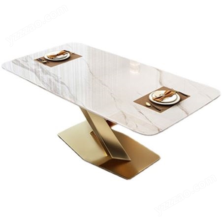 现代简约亮光岩板餐桌小户型长方形不锈钢饭桌椅组合JJ063