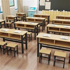 學校輔導班學生課桌托管補習桌單雙人成人培訓桌椅本色